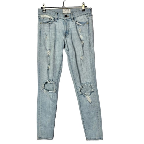 Frame Le Skinny De Jeanne Distressed Light Wash Skinny Jeans 26 - Picture 2 of 8